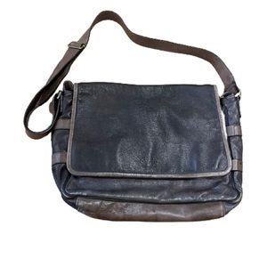 Cole Haan Two-Tone Brown Distressed Pebbled Leather Messenger Bag